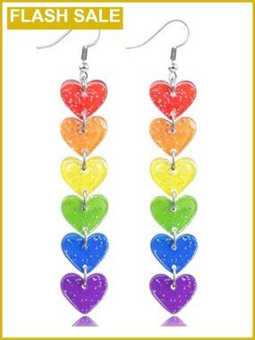 Rainbow Pride Heart Earrings Acrylic LGBTQ Drop Dangle